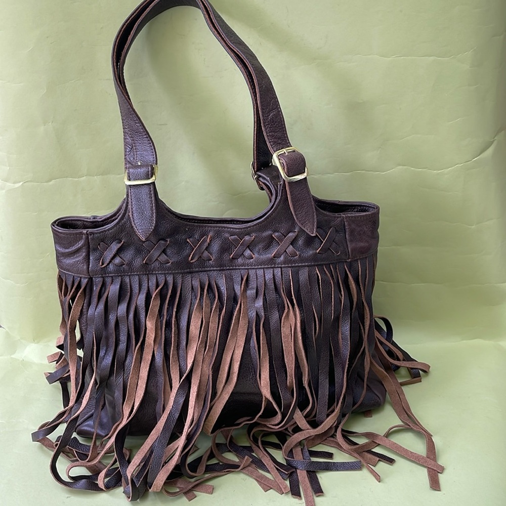 Vintage dark brown/gold large JJ Winters pebbled leather bag